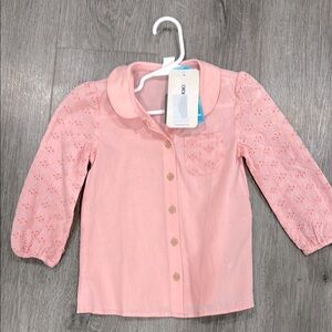 Pink Blouse with Rounded Collar and Long Sleeves